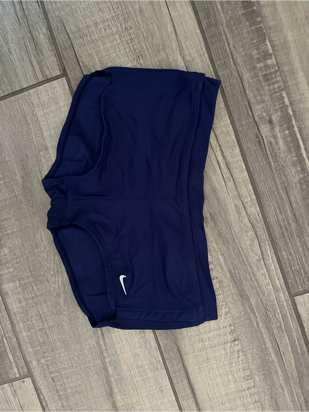 Nike Women's Navy Blue Swim Shorts with White Swoosh